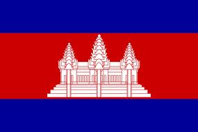 Colorful flag of Cambodia, with the temple, clipart