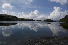 reflection of white clouds in the lake