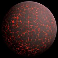 Red and grey model of a planet, at black background, clipart