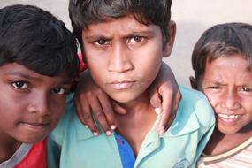 Portrait of the young, three boys in India