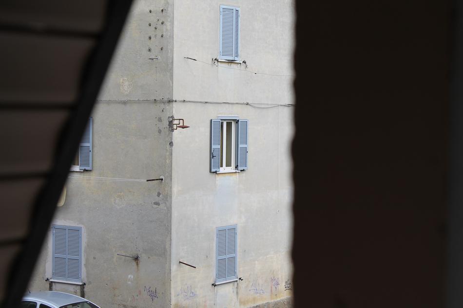 view through the opening to the old building