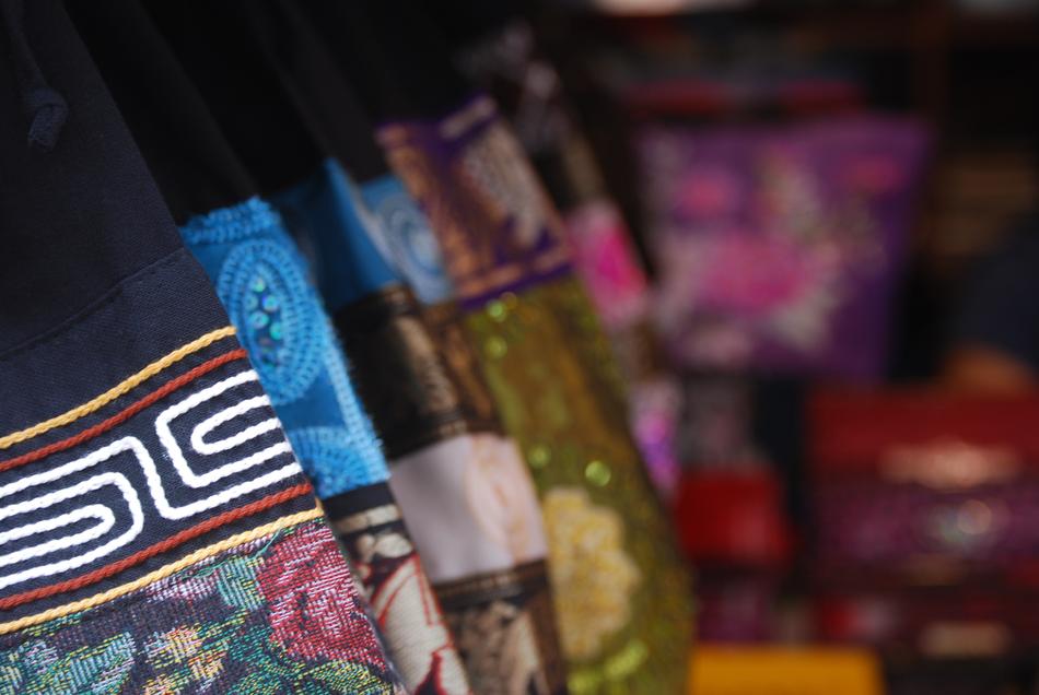 Colorful and beautiful bags with patterns, in the Chinatown of Singapore