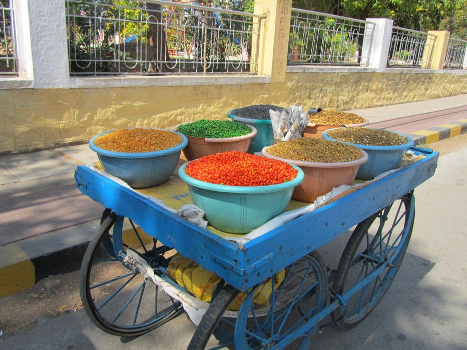 bowls of Colorful Beans on cart