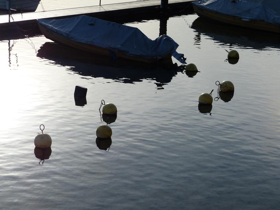 buoys and boats in the port in Stein am Rhein, Switzerland