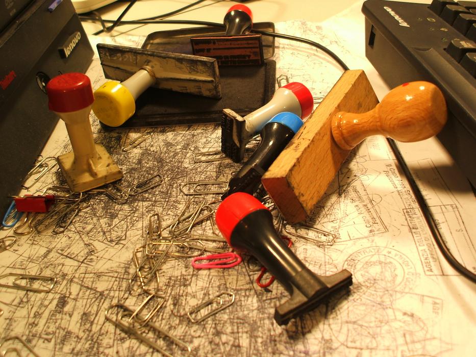 mess, stamps in the office