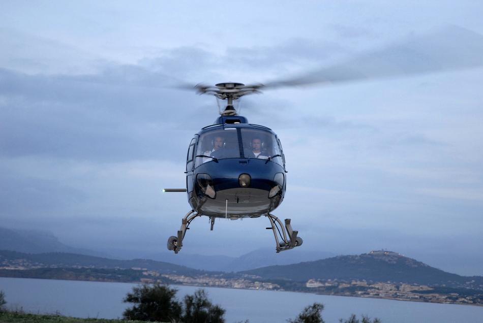 flying helicopter over the lake