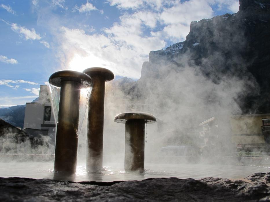 landscape of Leukerbad Thermal Water Fountain