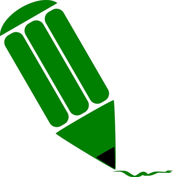green pencil draws a line on a white background