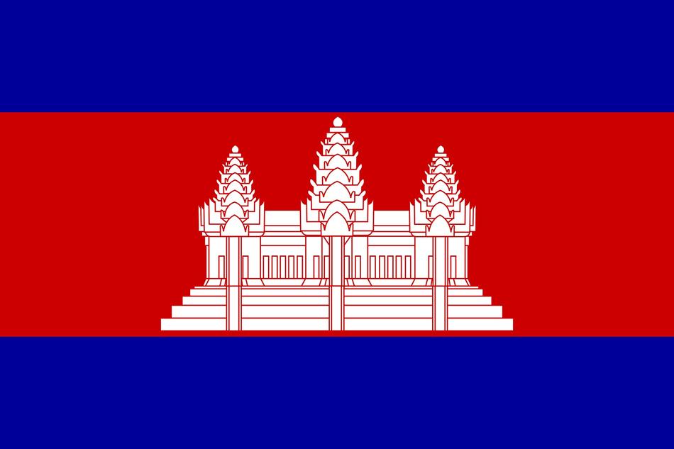 Colorful flag of Cambodia, with the temple, clipart