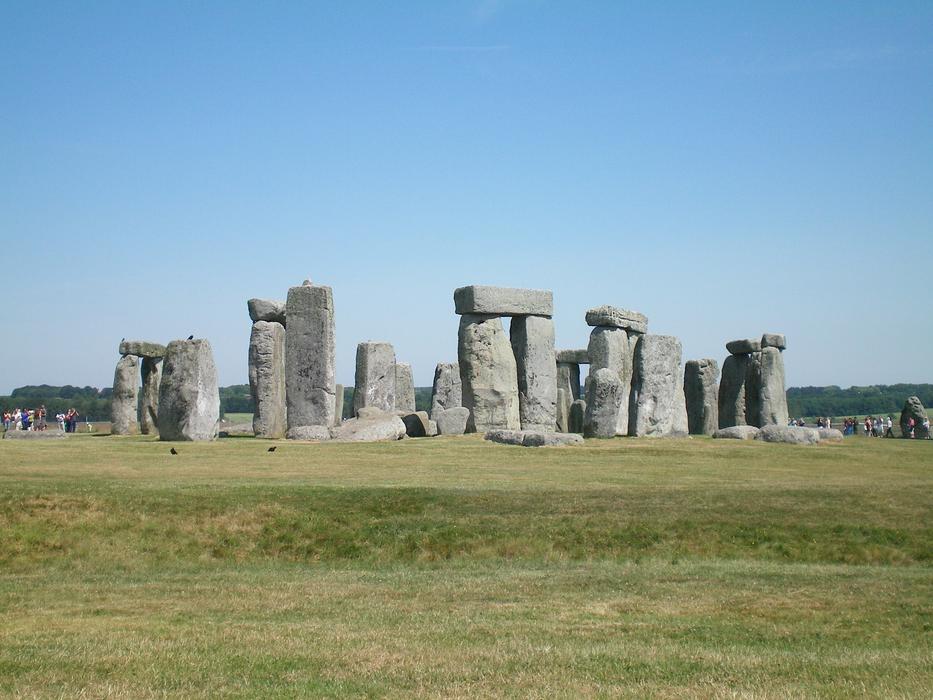 Beautiful landscape with Stonehenge on the field, in Oxford, England, under the blue sky