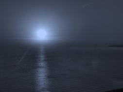 bright moon on the sea horizon at night