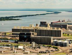 Landscape of the harbor with grain elevators