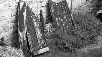 Black And white photo of Wood Boat Boards