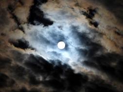 bright full moon in dark clouds
