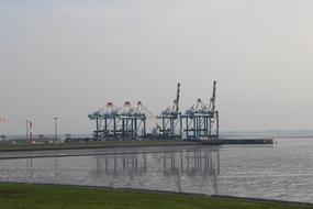 Port with containers, in Bremerhaven, Germany, under the clouds