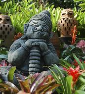 Dwarf and owls, garden decoration, Stone figures