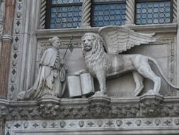 sculptures on the facade in venice architecture