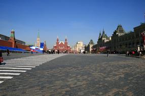 Beautiful and colorful landscape of the Red Square with paving, in Moscow, Russia, under the blue sky