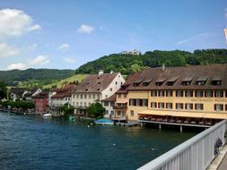 Beautiful and colorful landscape of the coast of Stein Am Rhein, with plants, in Switzerland