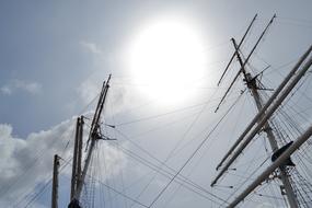 Sailing ship masts at Sun on Sky