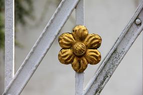 gold flower on a metal grate