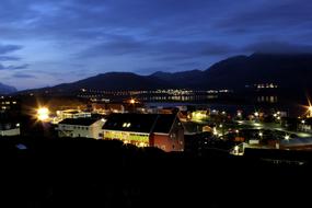 Beautiful night view of Nuuk, with colorful light, in the evening