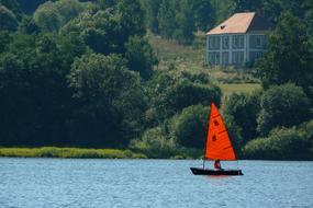 Sailing Boat Red Sails Lipno