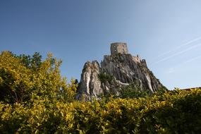 castle on a rock near the forest