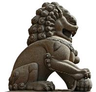 Beautiful stone figure of lion, at white background, clipart