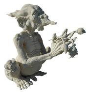 Stone figure of the creature with flowers, at white background, clipart