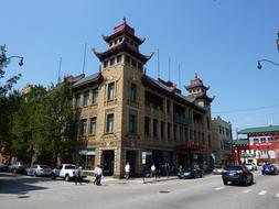 Landscape of the Chinatown in Illinois, USA, under the blue sky