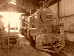 Railway Locomotive in sepia background