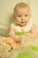 Adorable caucasian Baby portrait with soft toy