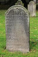 grave with an ancient stone on the grass in the cemetery