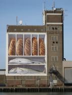 Silo with bread and fish, in the building, in the port of Breskens, Zeeland, Netherlands
