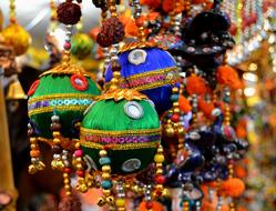 Close-up of the colorful and beautiful decorations, in India, at the Deepavali
