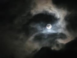 Beautiful Moon in the dark sky with clouds, at the night
