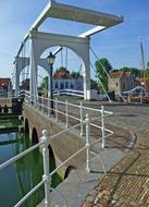 Beautiful landscape with the bridge and buildings in Zierikzee, Netherlands, under the blue sky