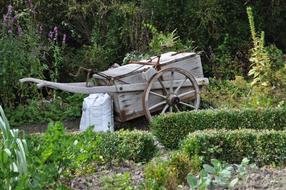 decorative wooden cart in the garden