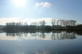 reflections of the landscape in calm water