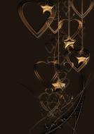 Beautiful Christmas card with gold, hanging hearts and stars, clipart