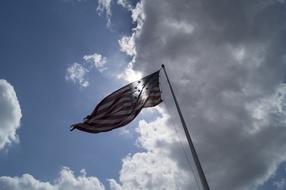 American Flag Us at cloudy sky