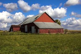 Barn and Clouds Sky Blue