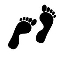 black footprints of human feet on a white background