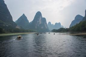 panoramic view of the Giulin Li river on a cloudy day