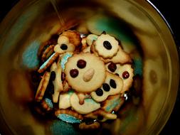Beautiful Christmas cookies with decorations in the shiny box