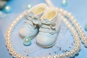 Blue Baby Shoes Cyan and Light Pearls