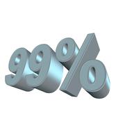 Shiny, 3d "99 percent" sign, at white background, clipart