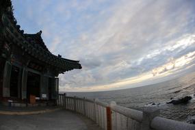 Beautiful Naksansa on the coast in South Korea, at colorful and beautiful sunrise