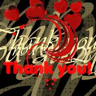 Colorful postcard with "thank you" sign and shapes, clipart